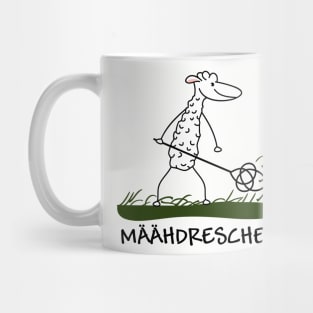 Funny sheep mows the lawn Mug